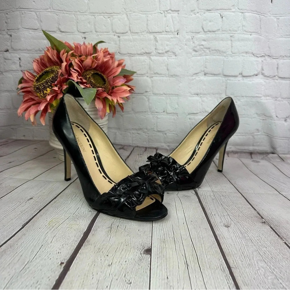 enzo angiolini eamielee black patent leather peep toe heels sz 8.5